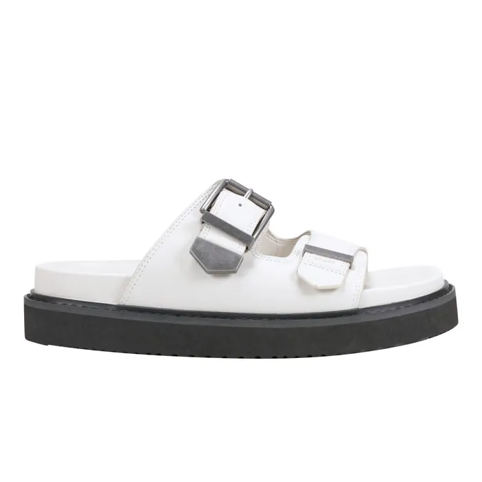 Women Marc Fisher Mules and Slides Amirra Buckle Slide Sandal Chic Cream Leather