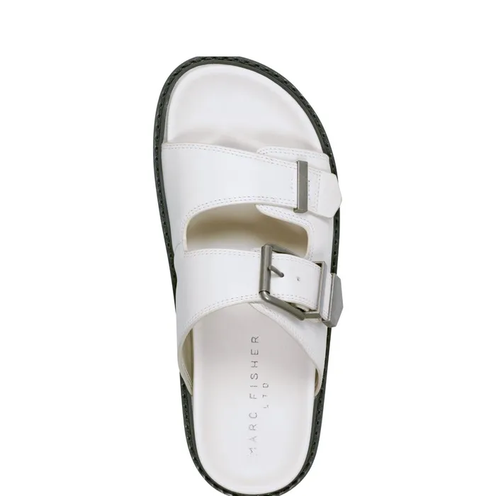 Women Marc Fisher Mules and Slides Amirra Buckle Slide Sandal Chic Cream Leather