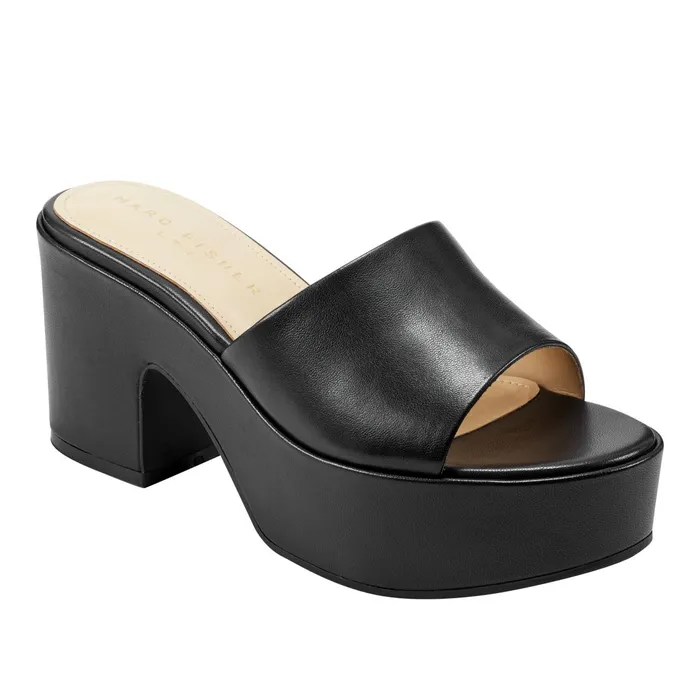 Women Marc Fisher Mules and Slides Forina Platform Slide Sandal Black