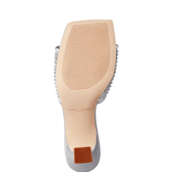 Women Marc Fisher Sandals Delaney Studded Slide Sandal Silver Leather