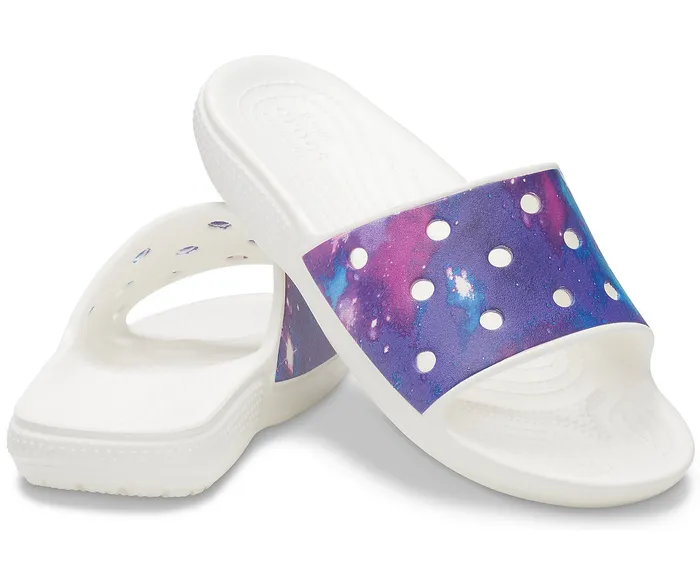 WomenMen Classic Crocs Out of This World Slide White Purple Sandals Crocs