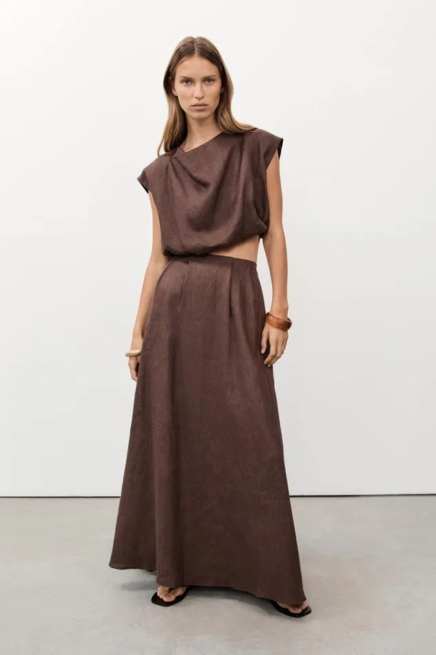 Women Midi DISSH AMY CHOC LINEN MIDI SKIRT
