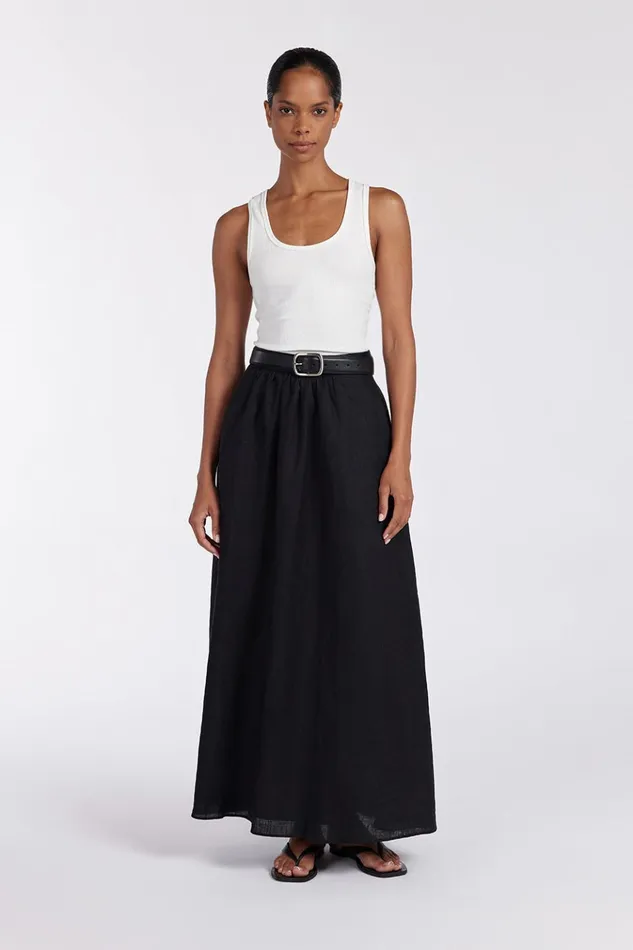 Women Midi DISSH GEMIMA BLACK LINEN MIDI SKIRT