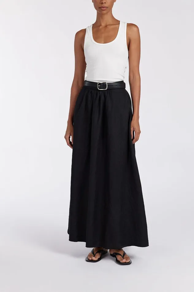 Women Midi DISSH GEMIMA BLACK LINEN MIDI SKIRT