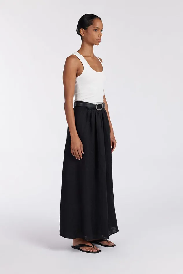 Women Midi DISSH GEMIMA BLACK LINEN MIDI SKIRT