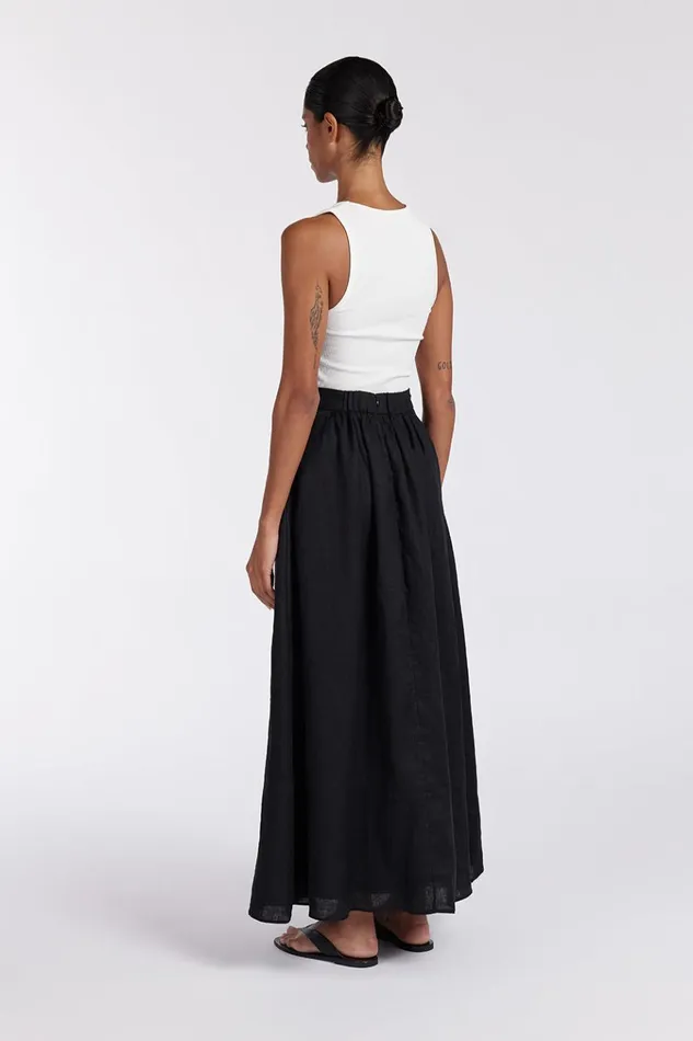 Women Midi DISSH GEMIMA BLACK LINEN MIDI SKIRT