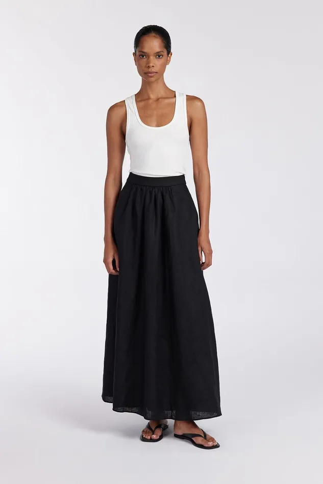 Women Midi DISSH GEMIMA BLACK LINEN MIDI SKIRT