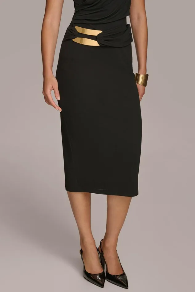 Women MIDI SKIRT WITH BRUSHED HARDWARE DETAIL Black Donna Karan New York Skirts Women MIDI SKIRT WITH BRUSHED HARDWARE DETAIL Black Donna Karan New York Skirts