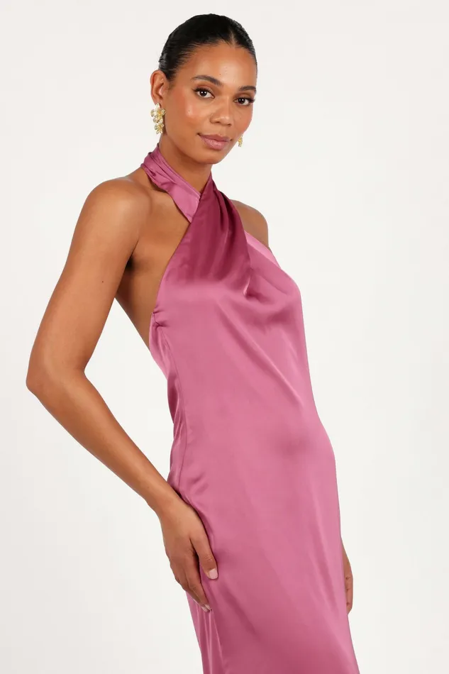 Women Mila Halterneck Maxi Dress Dark Rose Event Dresses Petal and Pup