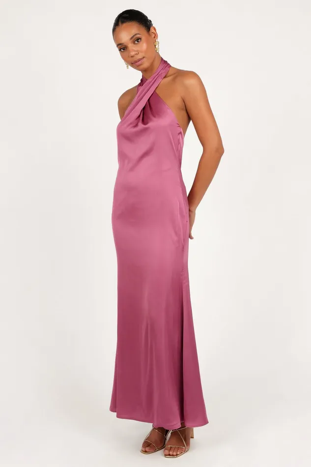 Women Mila Halterneck Maxi Dress Dark Rose Event Dresses Petal and Pup