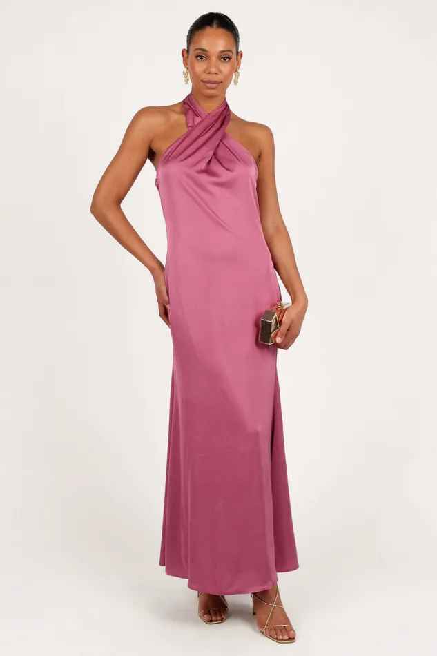 Women Mila Halterneck Maxi Dress Dark Rose Event Dresses Petal and Pup