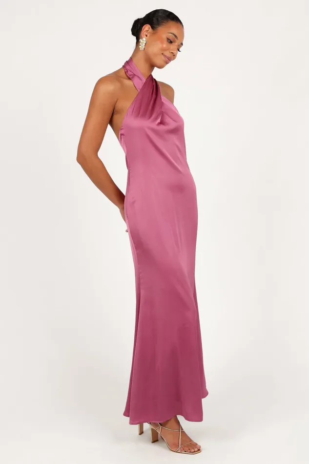 Women Mila Halterneck Maxi Dress Dark Rose Event Dresses Petal and Pup