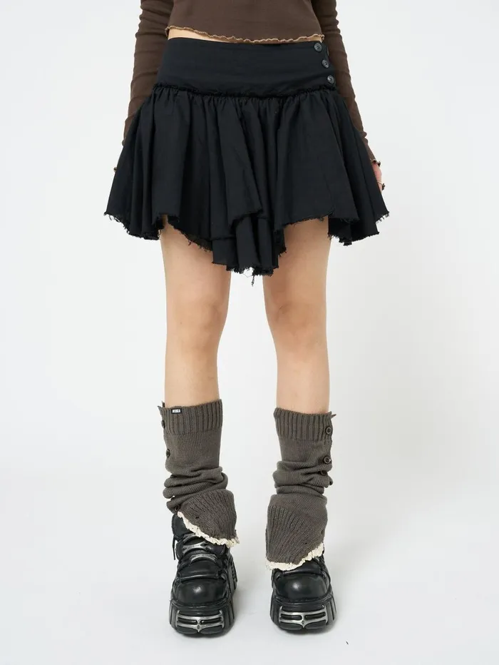 Women Minga London Bottoms Flora Black Layered Asymmetrical Mini Skirt