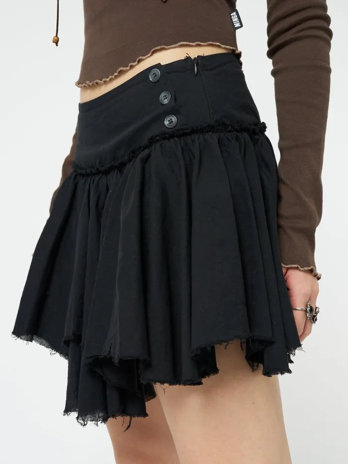 Women Minga London Bottoms Flora Black Layered Asymmetrical Mini Skirt