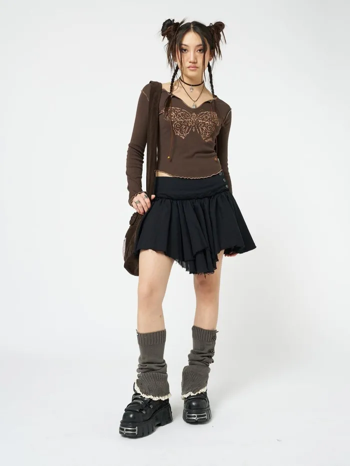 Women Minga London Bottoms Flora Black Layered Asymmetrical Mini Skirt
