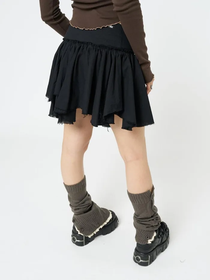 Women Minga London Bottoms Flora Black Layered Asymmetrical Mini Skirt