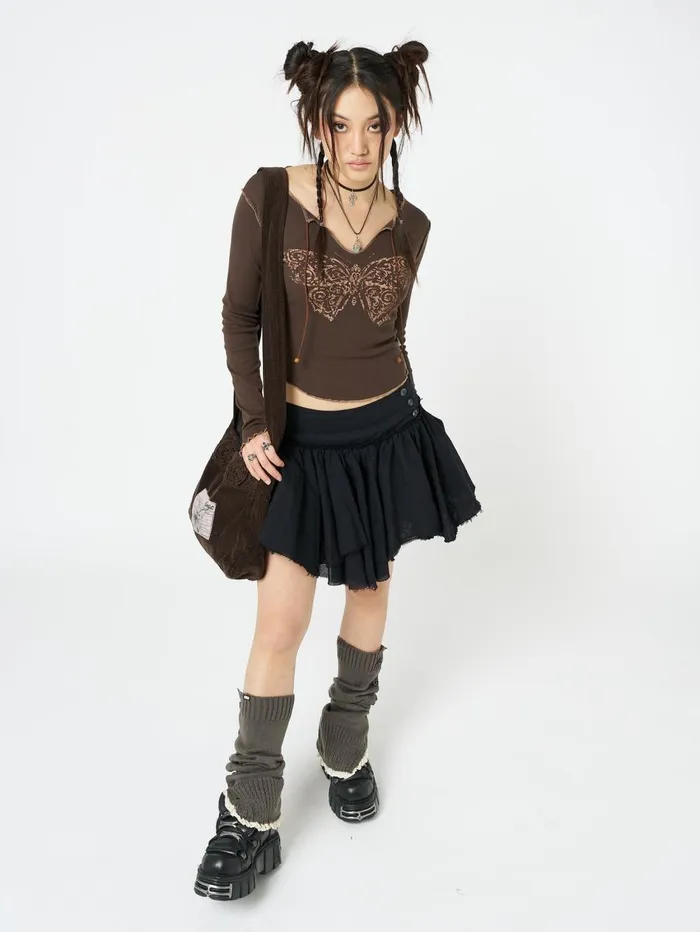 Women Minga London Bottoms Flora Black Layered Asymmetrical Mini Skirt