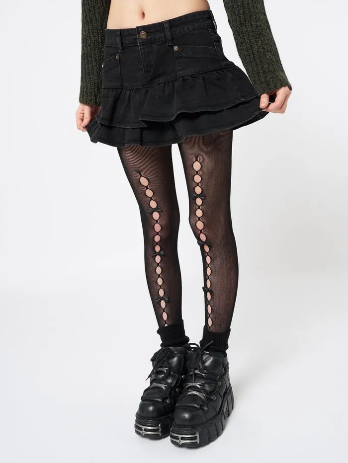 Women Minga London Bottoms Kat Washed Black Denim Y2k Mini Skirt