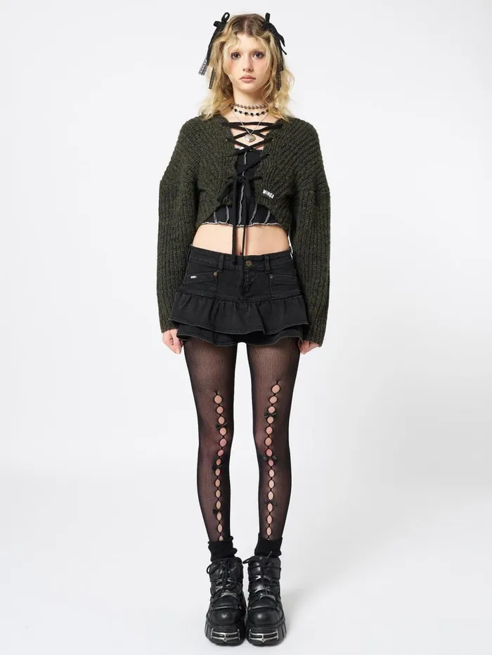 Women Minga London Bottoms Kat Washed Black Denim Y2k Mini Skirt