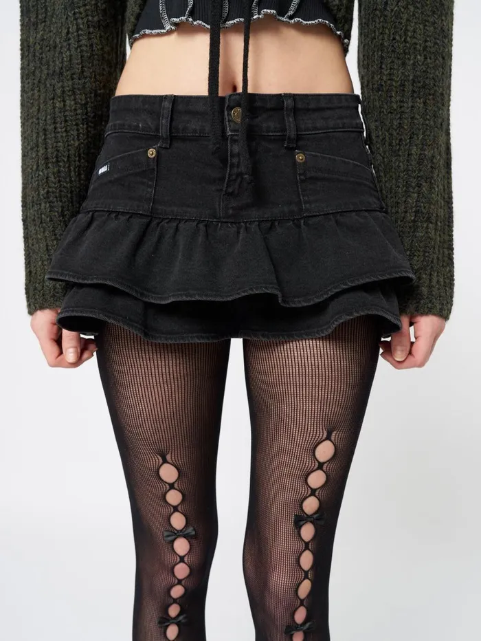 Women Minga London Bottoms Kat Washed Black Denim Y2k Mini Skirt