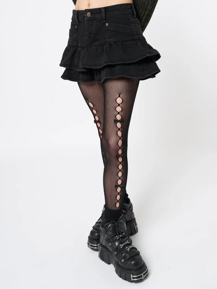Women Minga London Bottoms Kat Washed Black Denim Y2k Mini Skirt