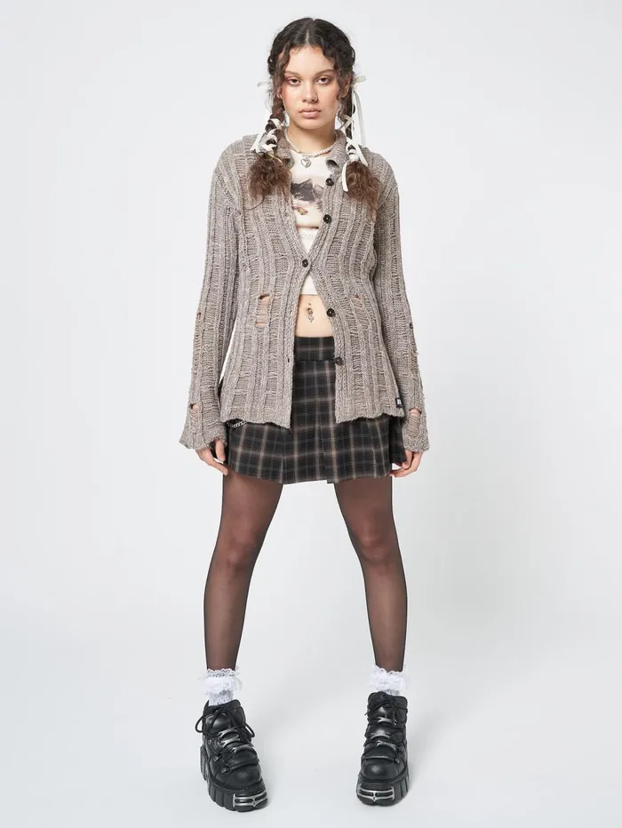 Women Minga London Jackets and Cardigans Gem Sand Distressed Knit Cardigan