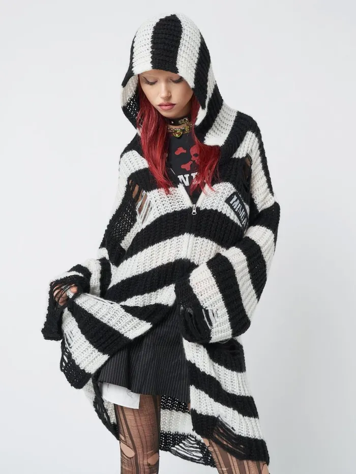 Women Minga London Jackets and Cardigans Gwen Striped Zip Up Knit Cardigan