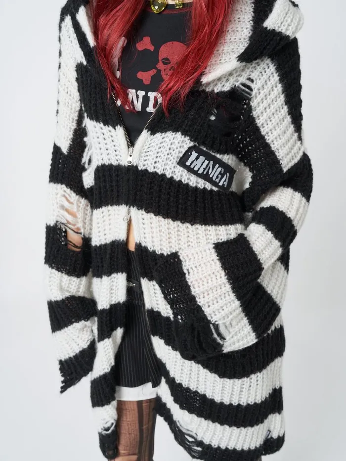 Women Minga London Jackets and Cardigans Gwen Striped Zip Up Knit Cardigan