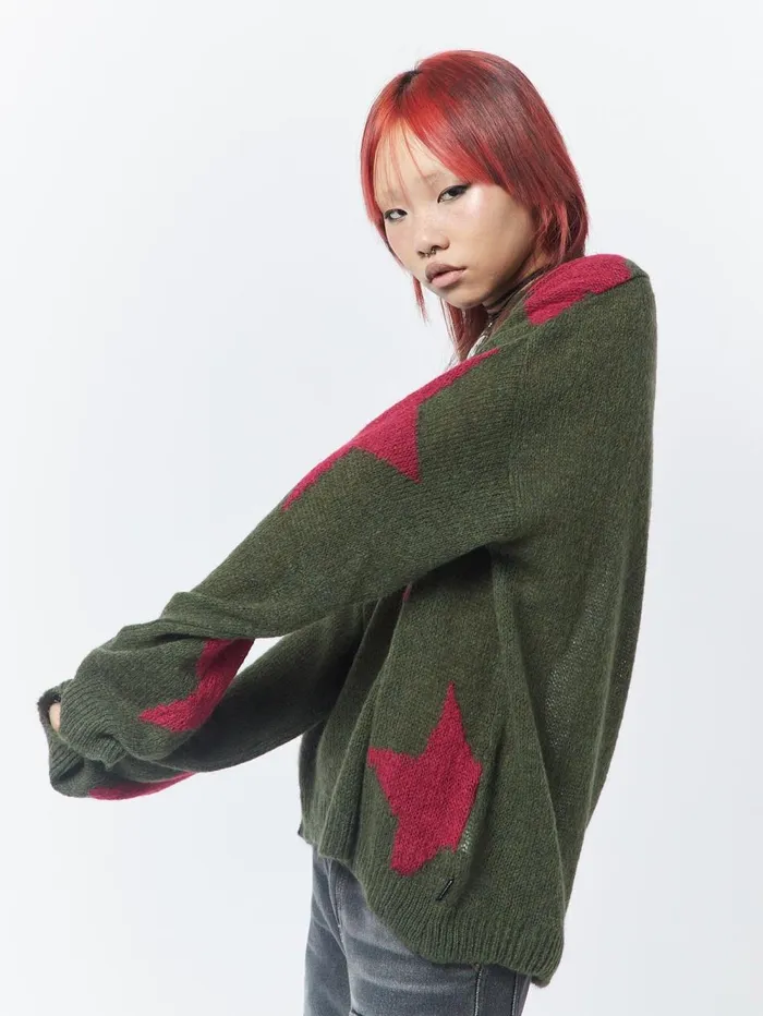 Women Minga London Knitwear Interstellar Star Pink Khaki Knit Sweater