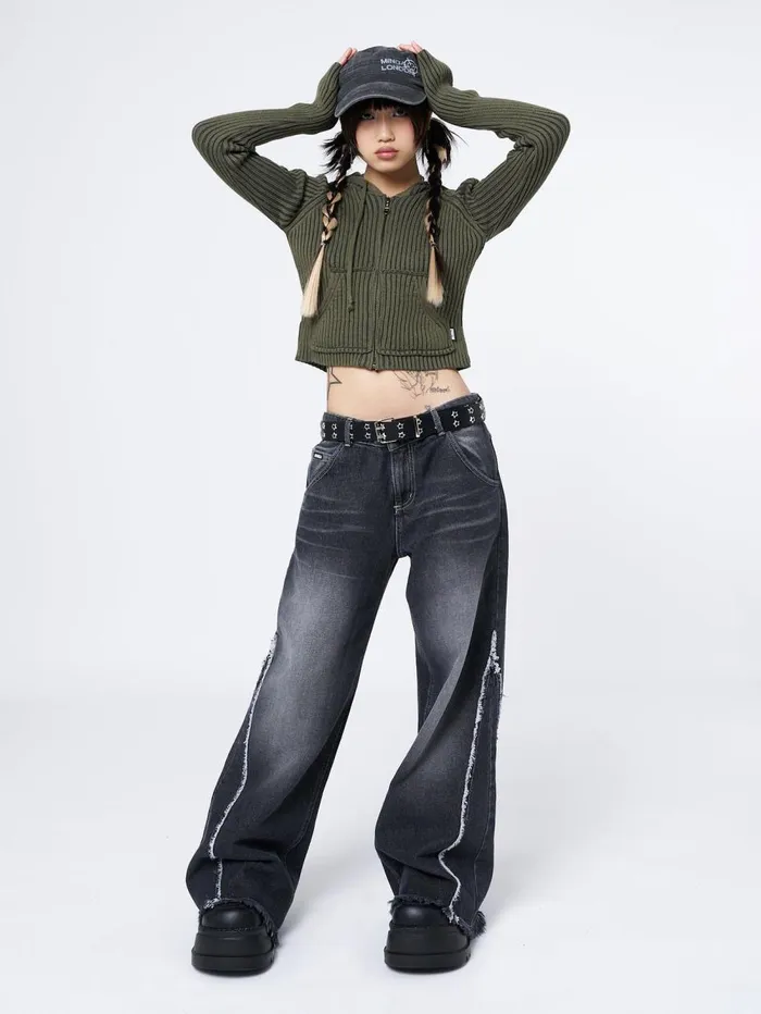 Women Minga London Knitwear Jinx Green Cropped Zip Hoodie Cardigan