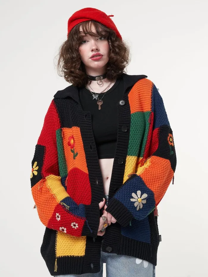 Women Minga London Knitwear Minga X Strangervinyl Rainbow Patchwork Cardigan