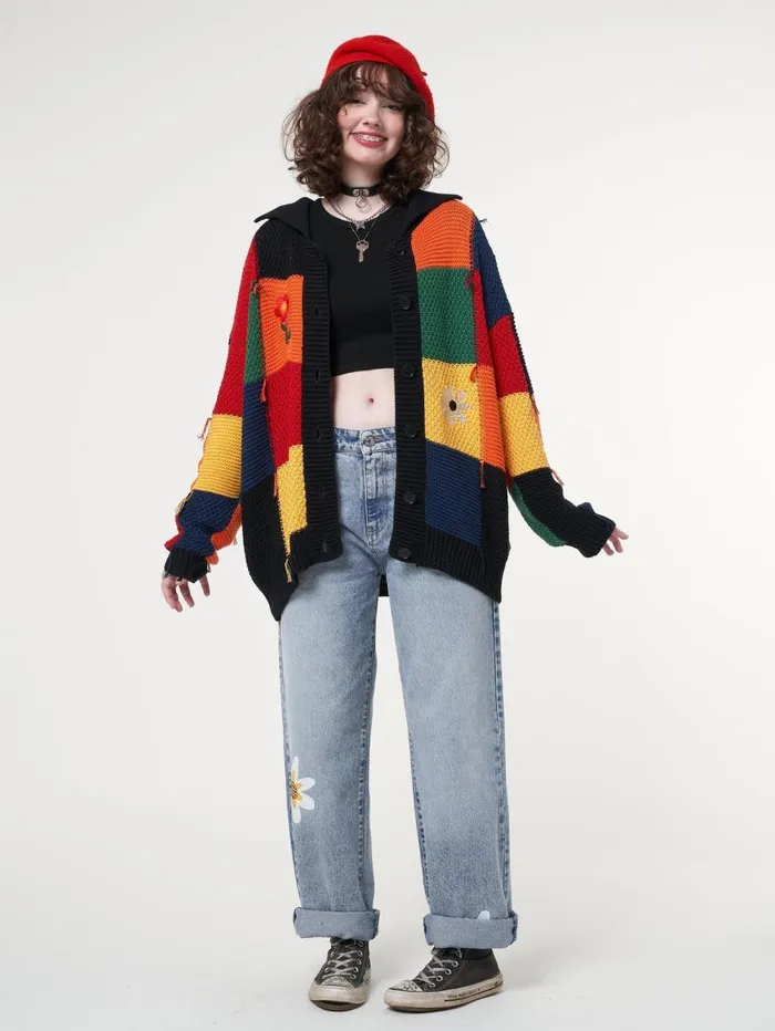 Women Minga London Knitwear Minga X Strangervinyl Rainbow Patchwork Cardigan