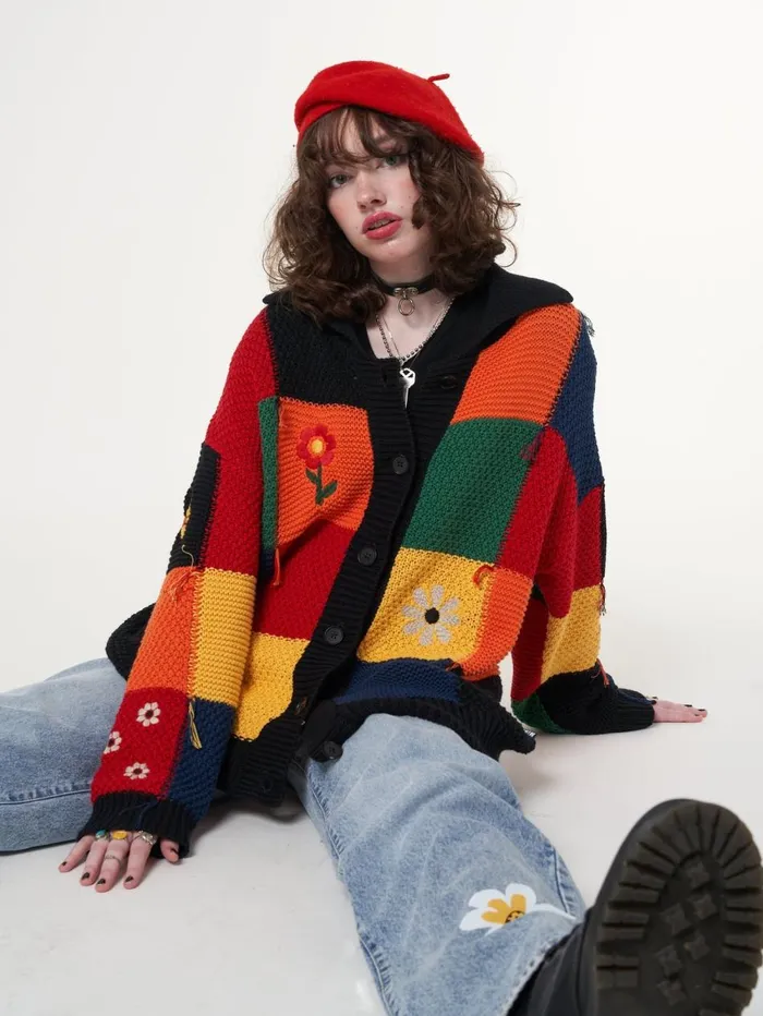 Women Minga London Knitwear Minga X Strangervinyl Rainbow Patchwork Cardigan
