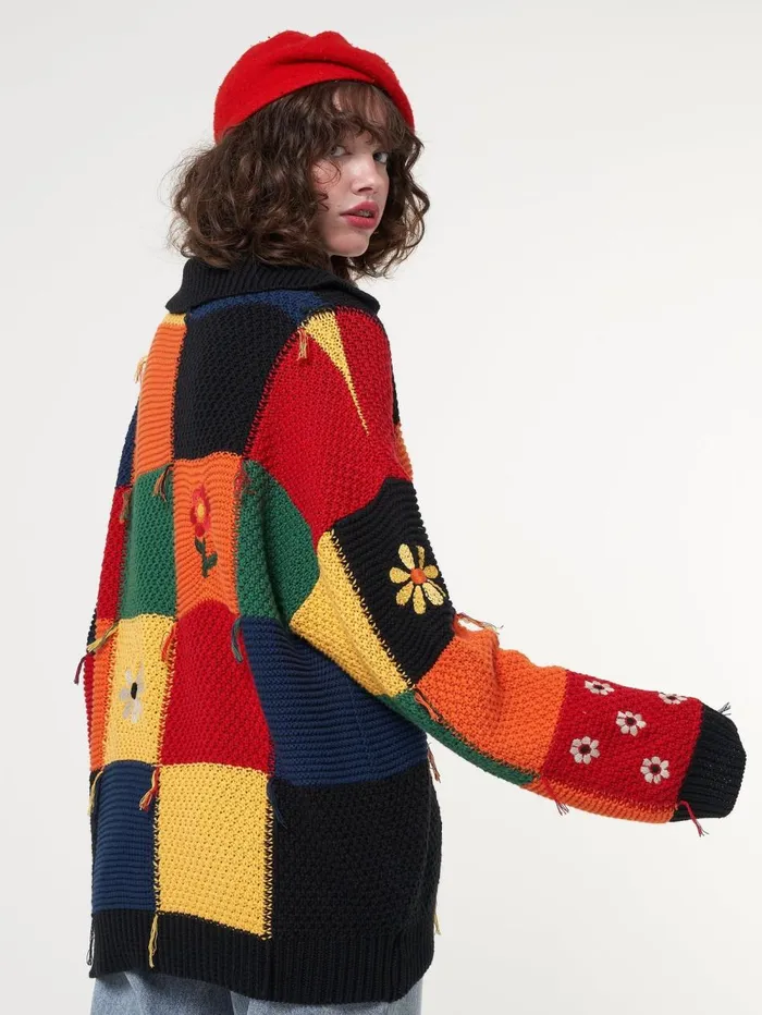 Women Minga London Knitwear Minga X Strangervinyl Rainbow Patchwork Cardigan