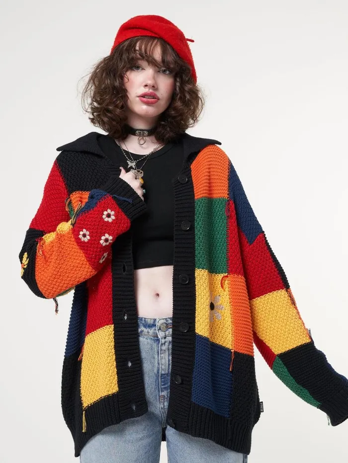 Women Minga London Knitwear Minga X Strangervinyl Rainbow Patchwork Cardigan