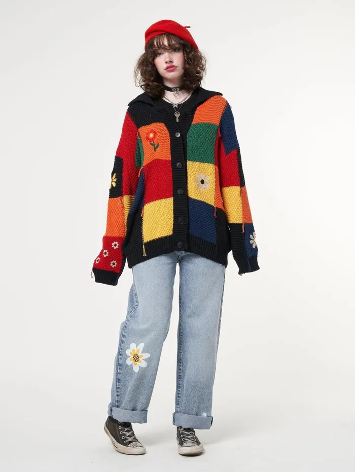 Women Minga London Knitwear Minga X Strangervinyl Rainbow Patchwork Cardigan