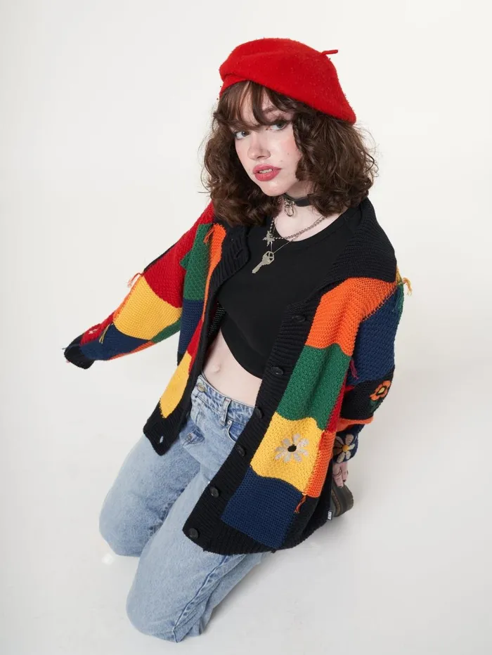 Women Minga London Knitwear Minga X Strangervinyl Rainbow Patchwork Cardigan