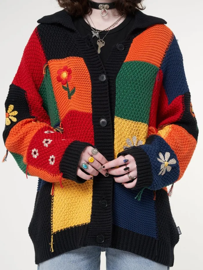 Women Minga London Knitwear Minga X Strangervinyl Rainbow Patchwork Cardigan
