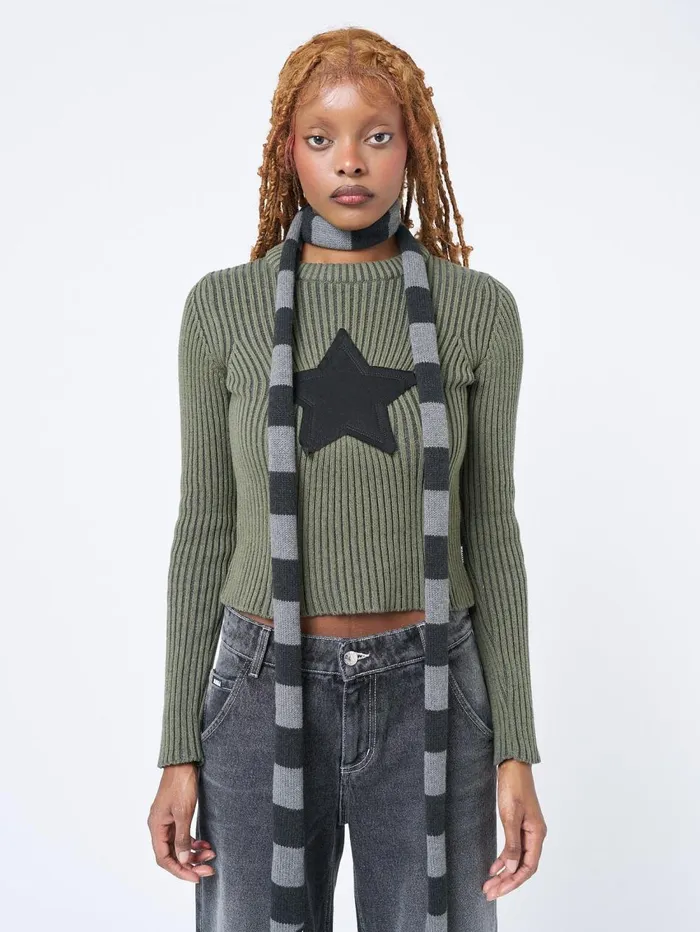 Women Minga London Knitwear Star Green Chunky Knit Jumper