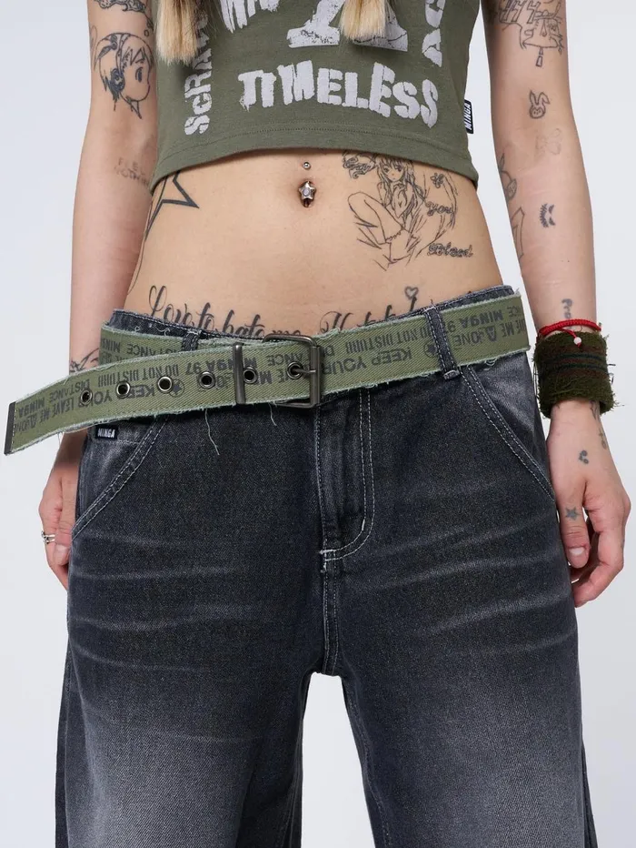 Women Minga London Shop All Do Not Disturb Army Green Canvas Belt