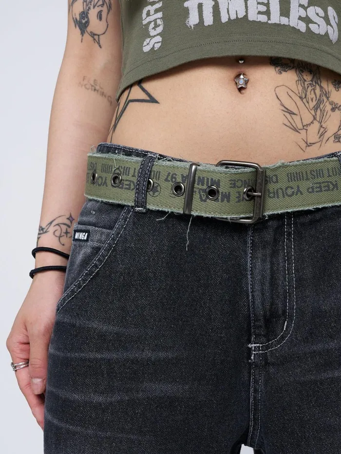 Women Minga London Shop All Do Not Disturb Army Green Canvas Belt
