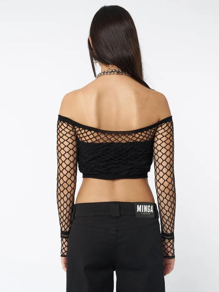 Women Minga London Shop All Onyx Fishnet Mesh Crop Top