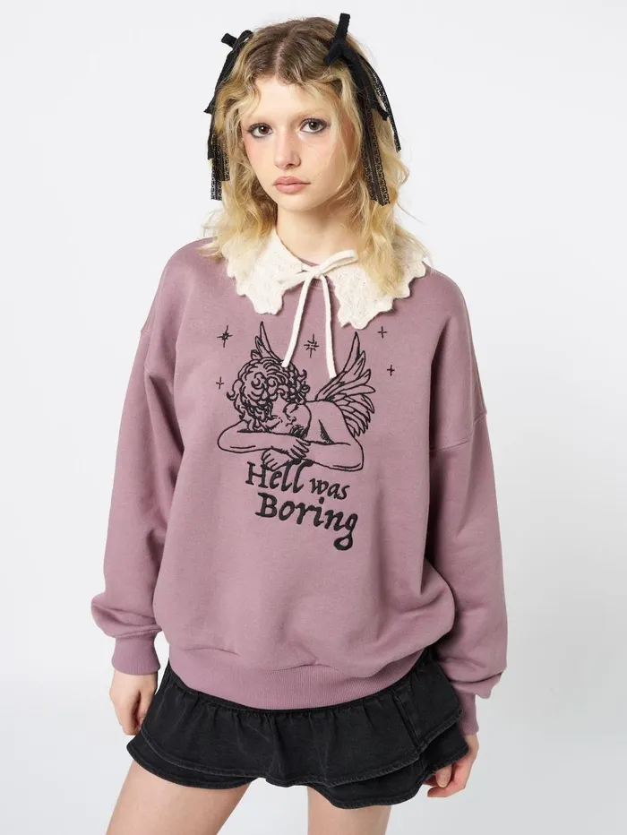 Women Minga London Sweaters and Hoodies Hell Was Boring Graphic Oversized Sweater Women Minga London Sweaters and Hoodies Hell Was Boring Graphic Oversized Sweater