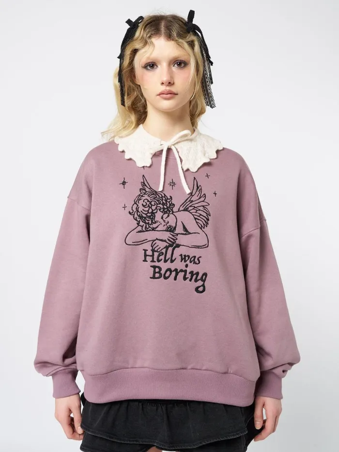 Women Minga London Sweaters and Hoodies Hell Was Boring Graphic Oversized Sweater