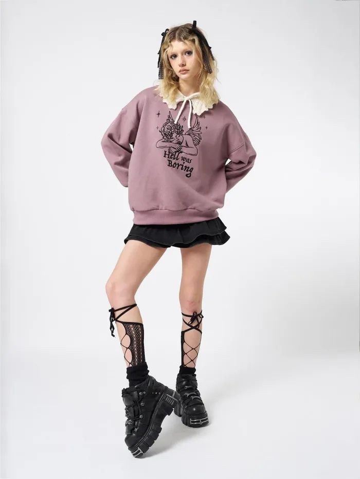 Women Minga London Sweaters and Hoodies Hell Was Boring Graphic Oversized Sweater