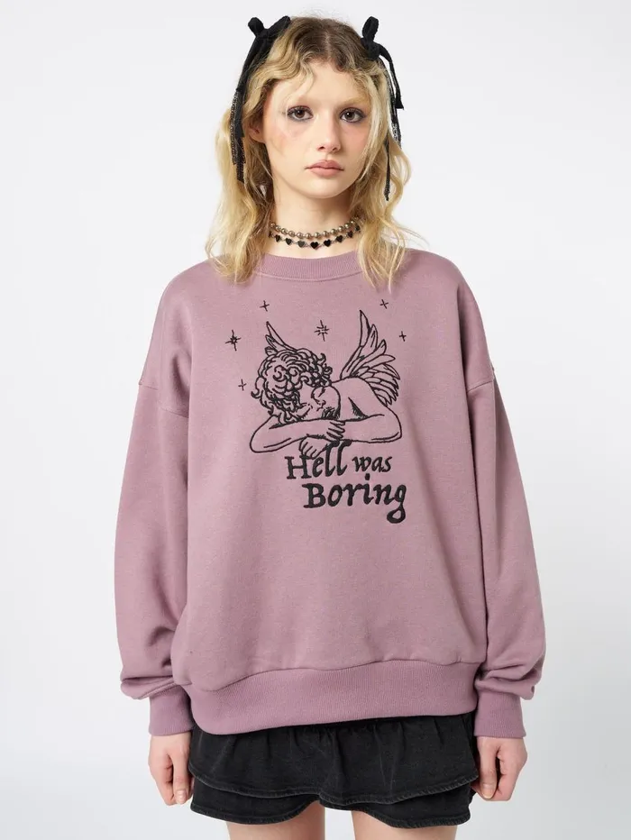 Women Minga London Sweaters and Hoodies Hell Was Boring Graphic Oversized Sweater