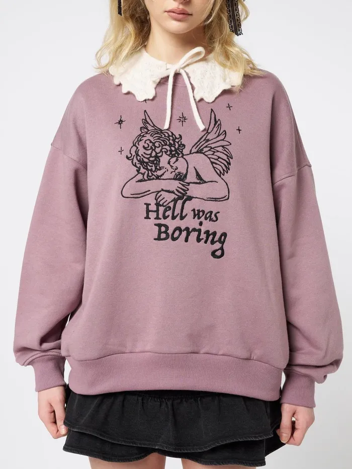 Women Minga London Sweaters and Hoodies Hell Was Boring Graphic Oversized Sweater