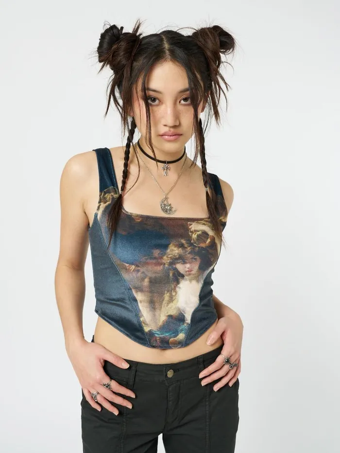 Women Minga London Tops and TShirts Arieta Black Velvet Corset Crop Top