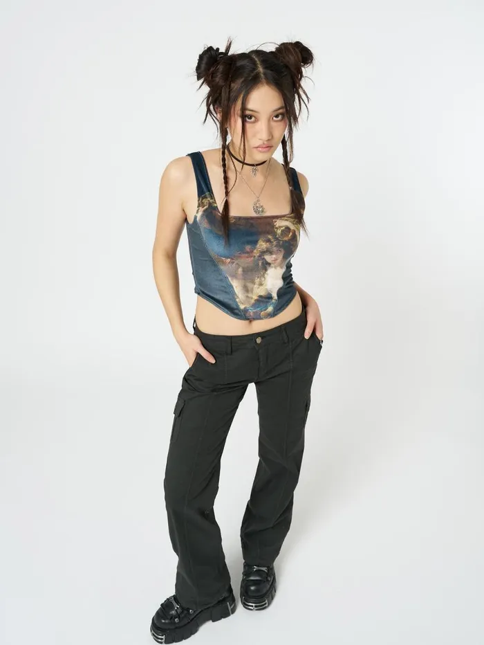 Women Minga London Tops and TShirts Arieta Black Velvet Corset Crop Top