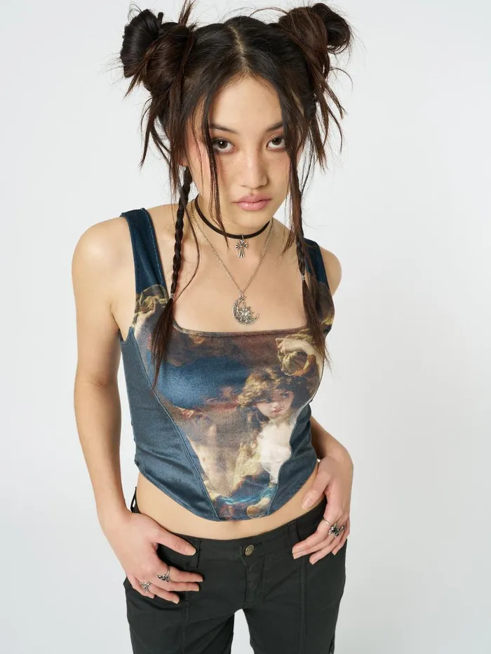Women Minga London Tops and TShirts Arieta Black Velvet Corset Crop Top